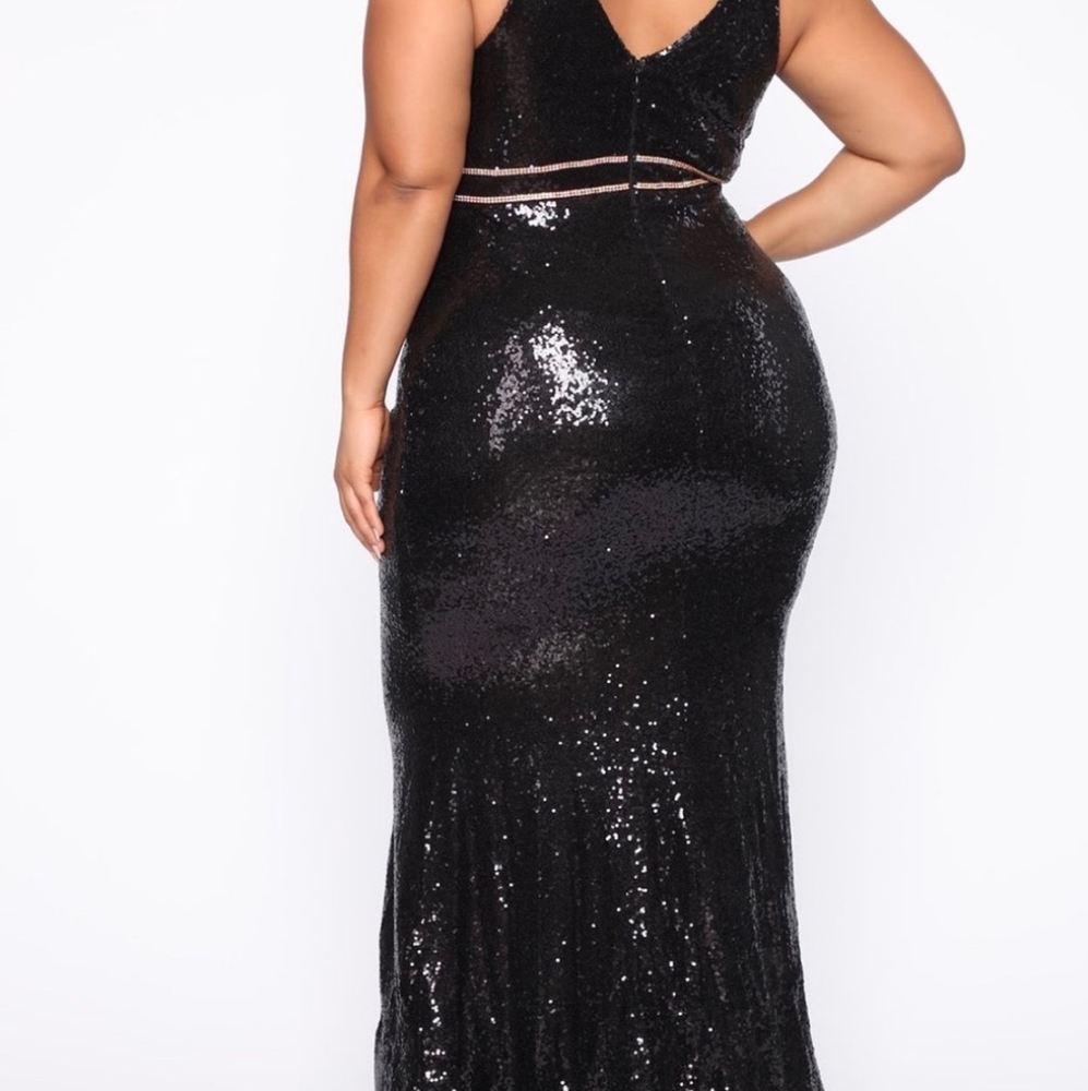 Sequin black dress, gold trim